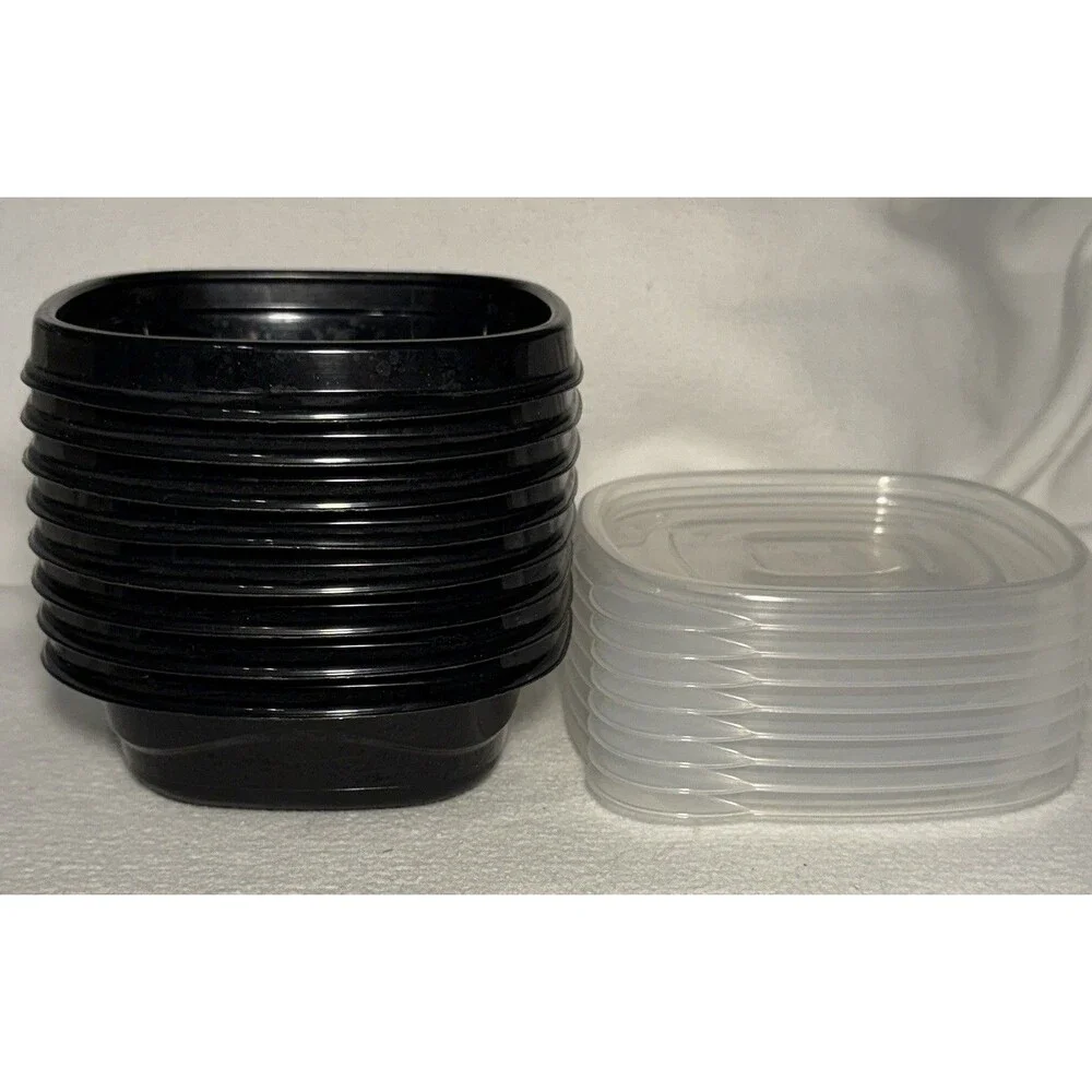 Rubbermaid 16 pc  1.26 Cup Square Food Storage Containers Black/Clear Snap Lids